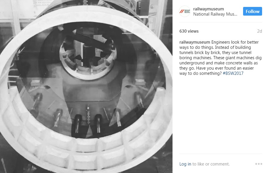 NRM Instagram picture of tunnel boring machines, with information ending in a question 'Have you ever found an easier way to do something?'.