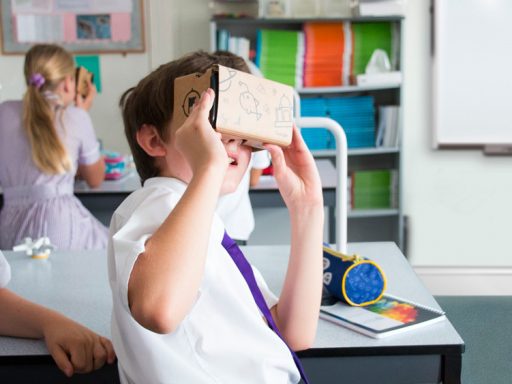 Students using virtual reality in the classroom