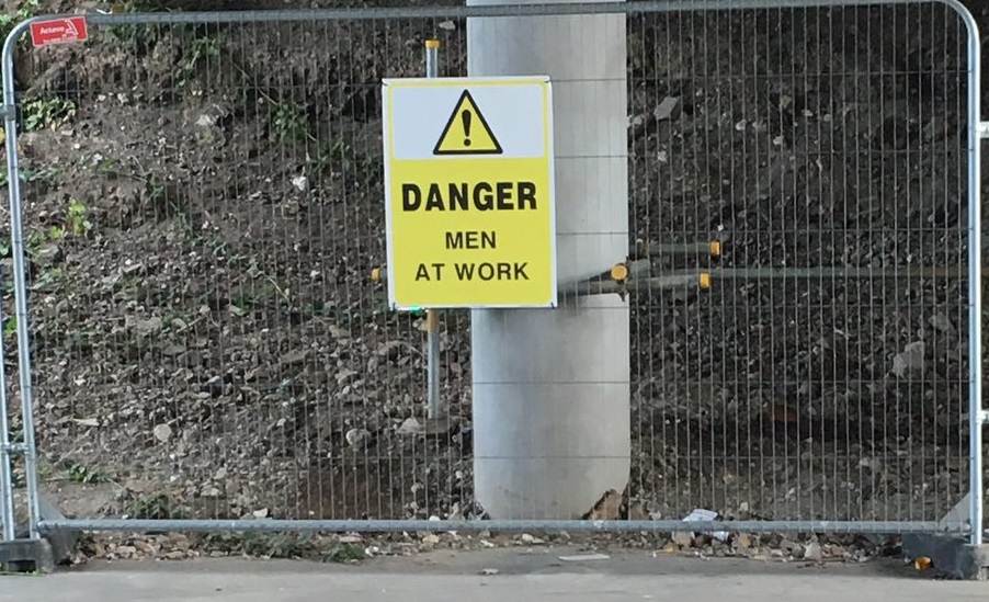 The classic danger men at work sign that used to be standardly placed at all building sites.