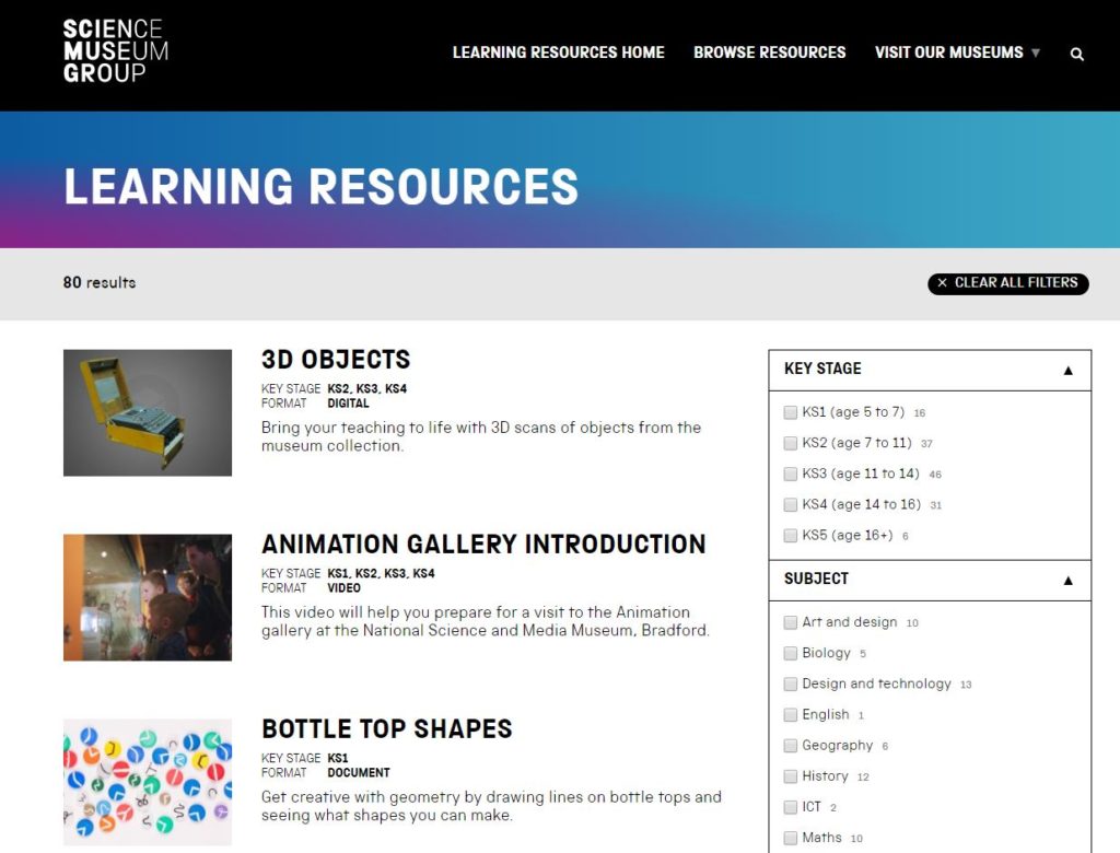 Learning Resources website filters.