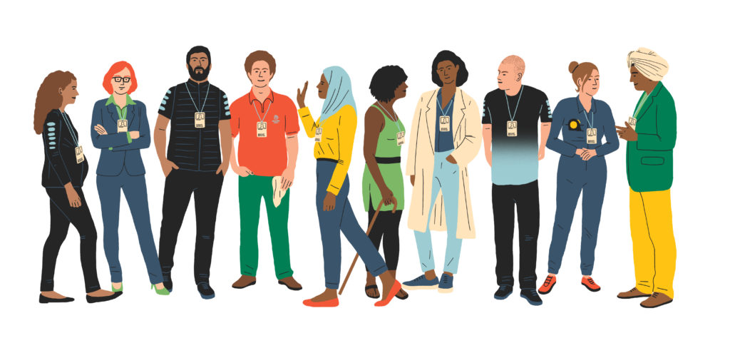 An illustration of a variety of staff members and volunteers from our museums.