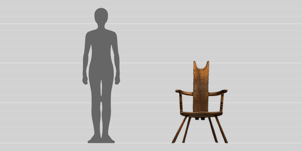 A comparison in height between a 1.8-metre-tall human and the 1.0-metre-tall barber-surgeon’s chair. 
