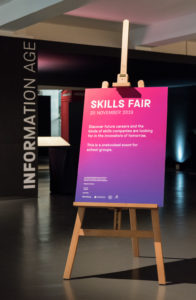 Entrance sign to the STEM skills fair on large easel.