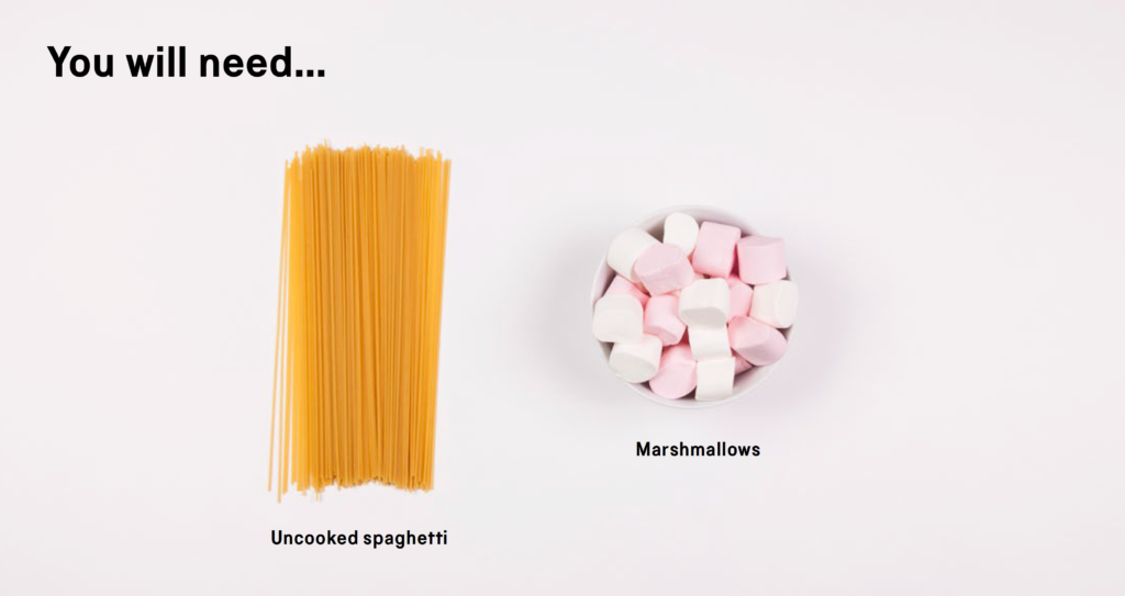 You will need: uncooked spaghetti and marshmallows.